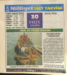 30 Eylül 1987 Takvim Yaprağı - Doğum Günü Hediyesi EFMN14147 - Gökçekoleksiyon