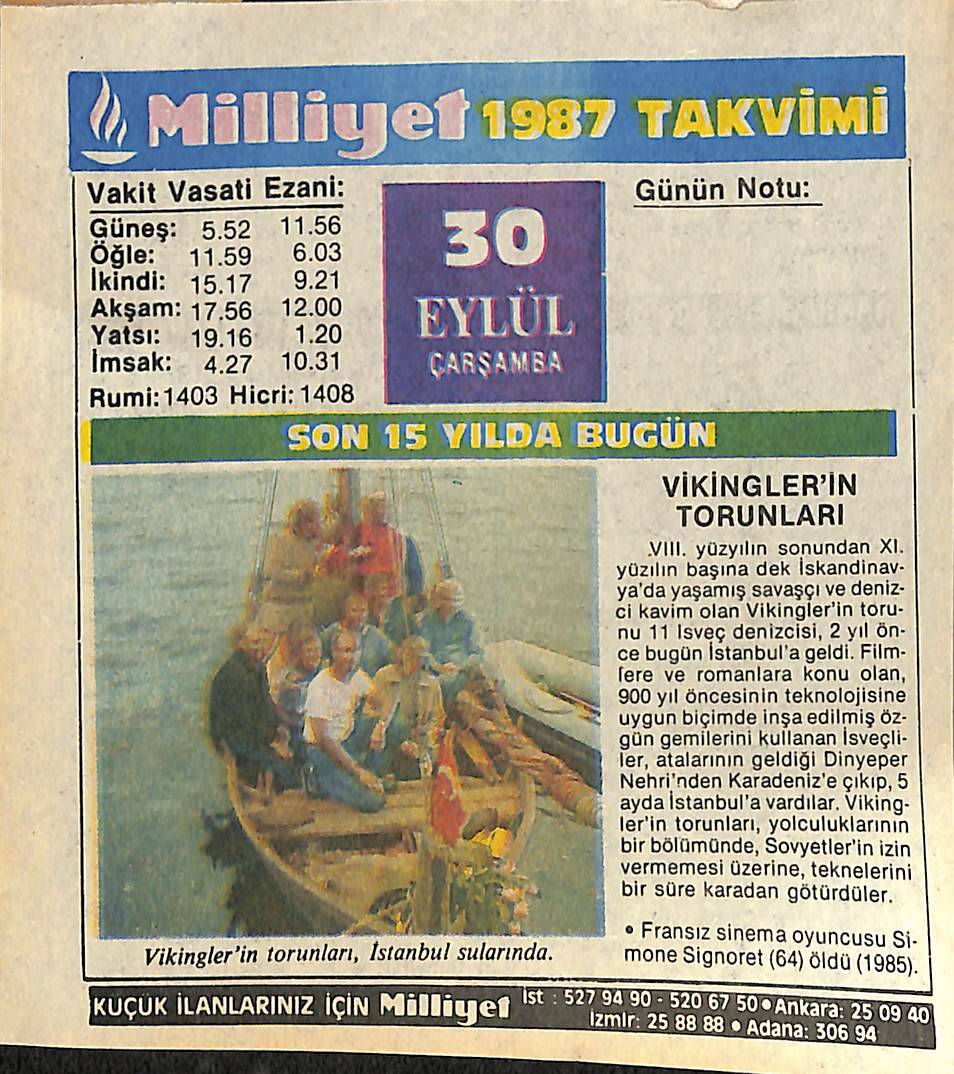 30 Eylül 1987 Takvim Yaprağı - Doğum Günü Hediyesi EFMN14147 - 1
