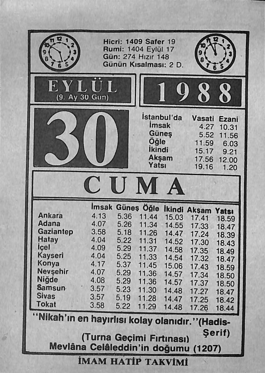 30 Eylül 1988 Takvim Yaprağı - Doğum Günü Hediyesi EFMN14661 - 1