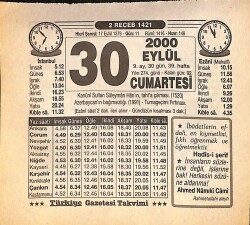 30 Eylül 2000 Takvim Yaprağı - Doğum Günü Hediyesi EFMN14230 - Gökçekoleksiyon