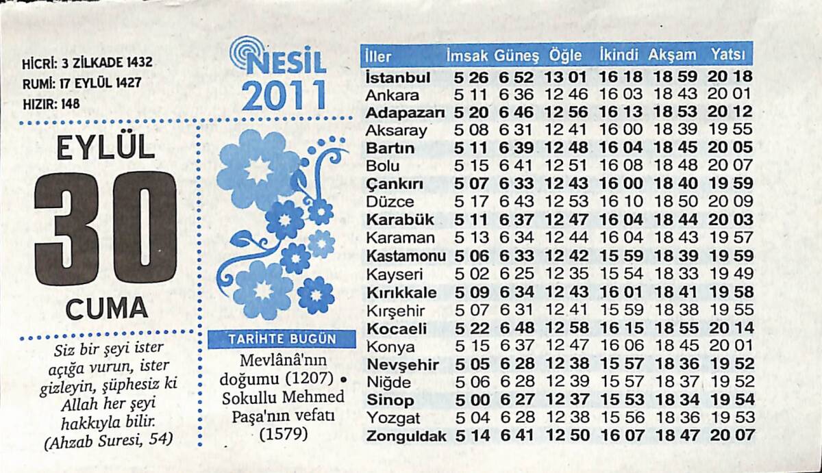 30 Eylül 2011 Takvim Yaprağı - Doğum Günü Hediyesi EFMN14376 - 1
