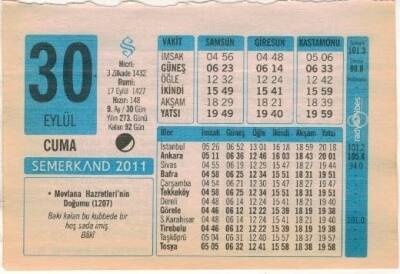 30 Eylül 2011 Takvim Yaprağı EFM(N)1318 - 1