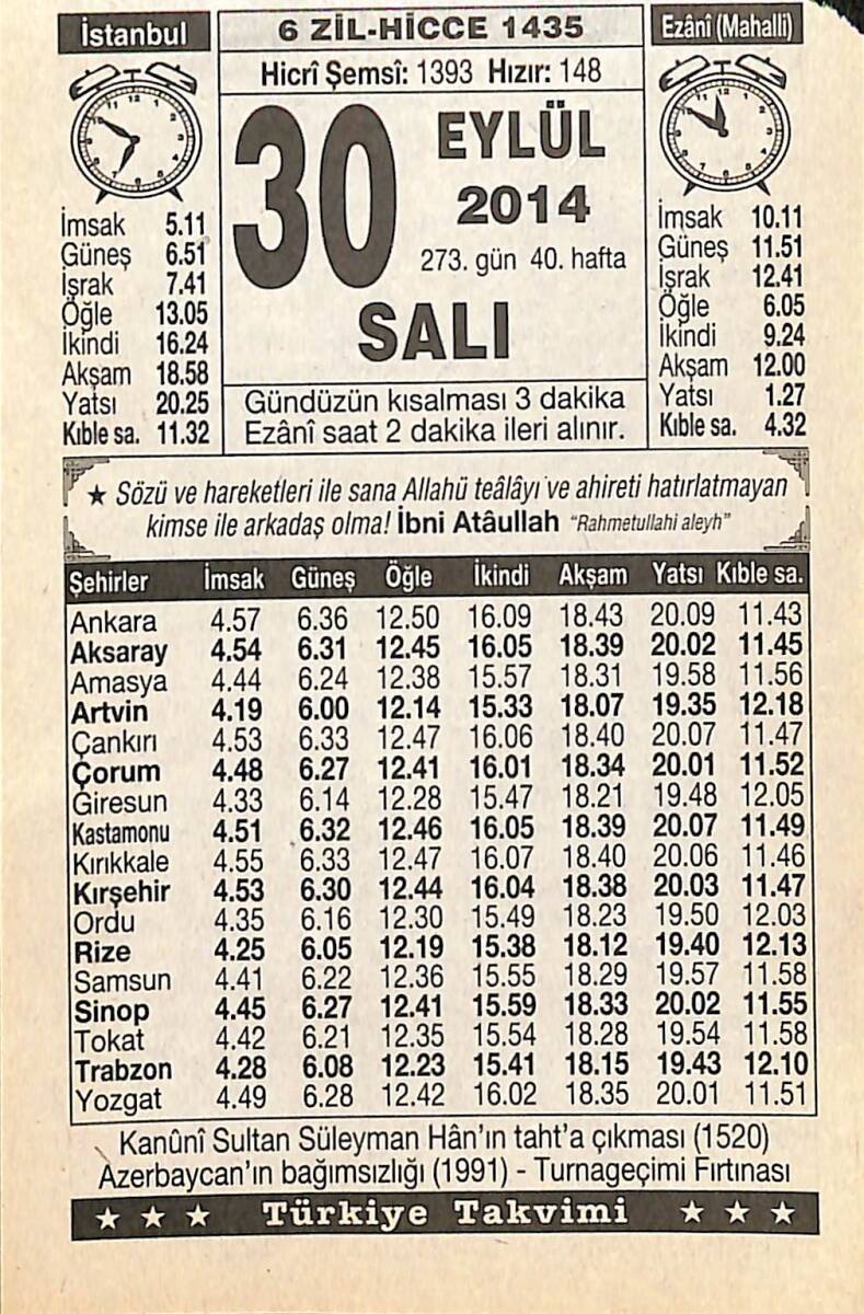 30 Eylül 2014 Takvim Yaprağı - Doğum Günü Hediyesi EFMN14320 - 1