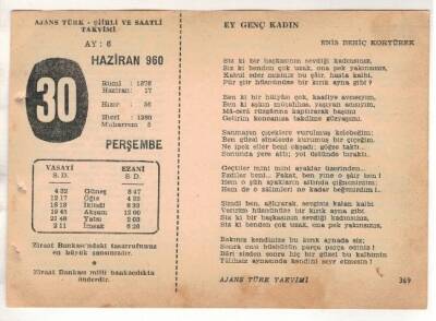 30 Haziran 1960 Ajans Türk Takvim Yaprağı (Şiirli Saatli) EFM(N)1647 - 4