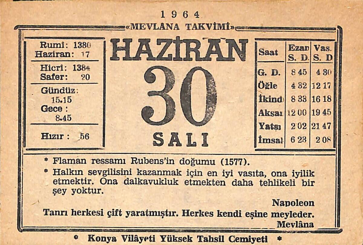 30 Haziran 1964 Takvim Yaprağı - Doğum Günü Hediyesi EFMN15550 - 1