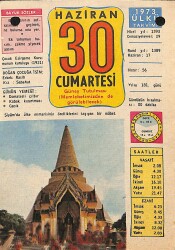 30 Haziran 1973 Takvim Yaprağı - Doğum Günü Hediyesi EFM(N)12375 - Gökçekoleksiyon