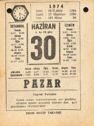 30 Haziran 1974 Takvim Yaprağı - Doğum Günü Hediyesi EFM(N)12131 - Gökçekoleksiyon