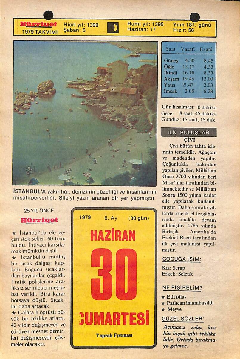 30 Haziran 1979 Takvim Yaprağı - Doğum Günü Hediyesi EFMN14442 - 1