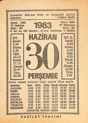 30 Haziran 1983 Takvim Yaprağı - Doğum Günü Hediyesi EFMN15371 - Gökçekoleksiyon