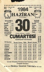 30 Haziran 1984 Takvim Yaprağı - Doğum Günü Hediyesi EFM(N)11302 - Gökçekoleksiyon