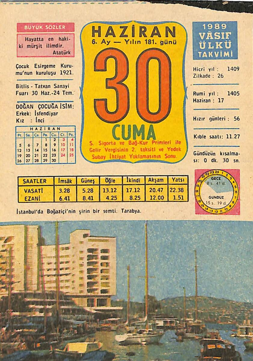 30 Haziran 1989 Takvim Yaprağı - Doğum Günü Hediyesi EFMN13906 - 1