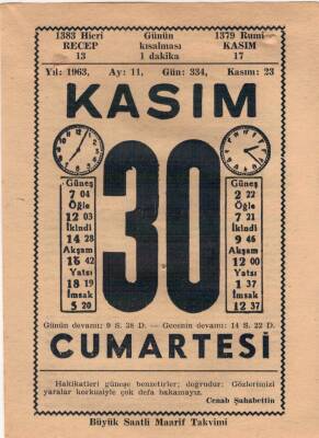 30 Kasım 1963 Takvim Yaprağı EFM(N)3711 - 3