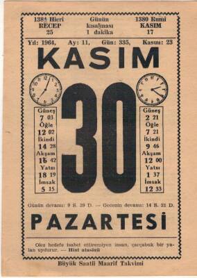 30 Kasım 1964 Takvim Yaprağı EFM(N)3712 - 1