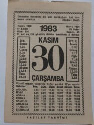 30 Kasım 1983 Takvim Yaprağı - Doğum Günü Hediyesi EFM(N)6903 - Gökçekoleksiyon
