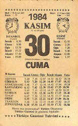 30 Kasım 1984 Takvim Yaprağı - Doğum Günü Hediyesi EFMN14524 - Gökçekoleksiyon