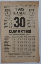 30 Kasım 1985 Takvim Yaprağı - Doğum Günü Hediyesi EFM(N)6845 - Gökçekoleksiyon