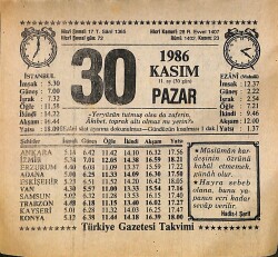 30 Kasım 1986 Takvim Yaprağı - Doğum Günü Hediyesi EFMN14873 - Gökçekoleksiyon