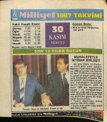 30 Kasım 1987 Takvim Yaprağı - Doğum Günü Hediyesi EFM(N)11849 - Gökçekoleksiyon