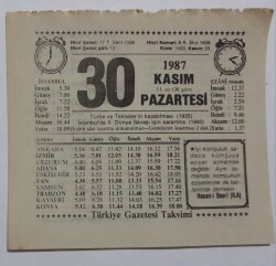 30 Kasım 1987 Takvim Yaprağı - Doğum Günü Hediyesi EFM(N)7169 - Gökçekoleksiyon