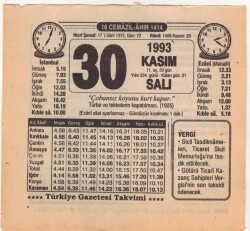 30 Kasım 1993 Takvim Yaprağı EFM(N)3884 - 1