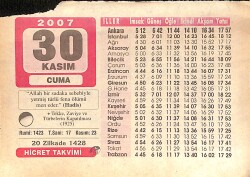 30 Kasım 2007 Takvim Yaprağı - Doğum Günü Hediyesi EFMN15991 - Gökçekoleksiyon