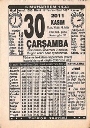 30 Kasım 2011 Takvim Yaprağı - Doğum Günü Hediyesi EFMN15259 - Gökçekoleksiyon