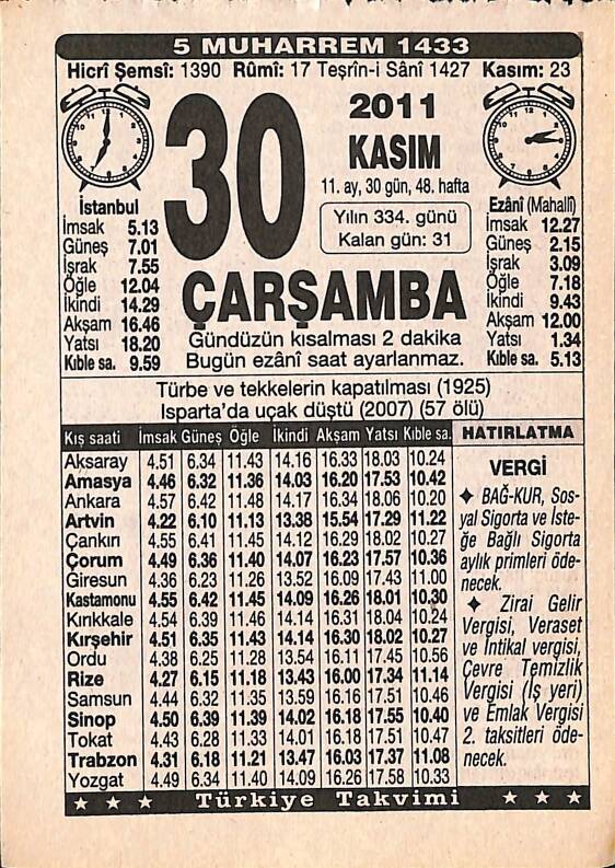 30 Kasım 2011 Takvim Yaprağı - Doğum Günü Hediyesi EFMN15259 - 1