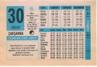 30 Kasım 2011 Takvim Yaprağı EFM(N)1379 - 4