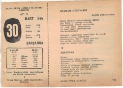 30 Mart 1960 Ajans Türk Takvim Yaprağı (Şiirli Saatli) EFM(N)1556 - 2