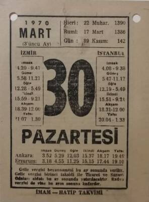 30 Mart 1970 Takvim Yaprağı - Doğum Günü Hediyesi EFM(N)7974 - 1