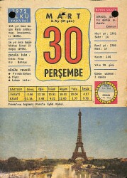 30 Mart 1972 Takvim Yaprağı - Doğum Günü Hediyesi EFM(N)11706 - Gökçekoleksiyon