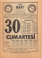 30 Mart 1974 Takvim Yaprağı EFM(N)5909 - 4