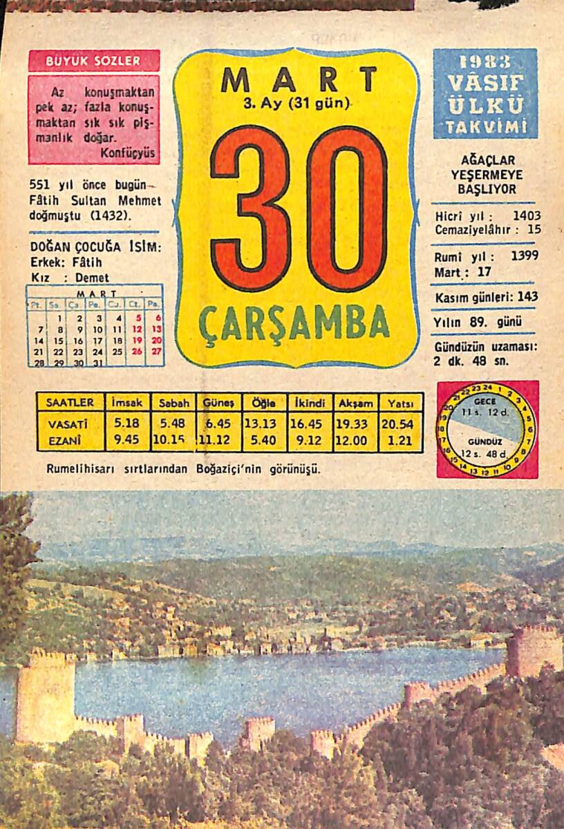 30 Mart 1983 Takvim Yaprağı - Doğum Günü Hediyesi EFMN15161 - 1