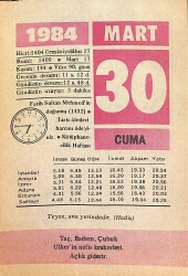 30 Mart 1984 Takvim Yaprağı - Doğum Günü Hediyesi EFM(N)12658 - Gökçekoleksiyon