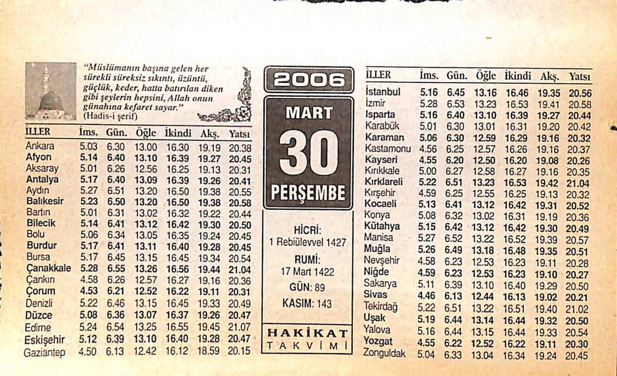 30 Mart 2006 Takvim Yaprağı - Doğum Günü Hediyesi EFMN13246 - 1