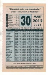 30 Mart 2012 Takvim Yaprağı EFM(N)1900 - 2