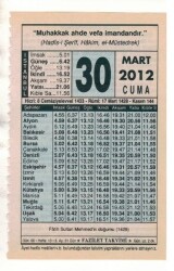 30 Mart 2012 Takvim Yaprağı EFM(N)1900 - 1