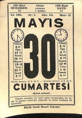 30 Mayıs 1964 Takvim Yaprağı - Doğum Günü Hediyesi EFM(N)11275 - 1