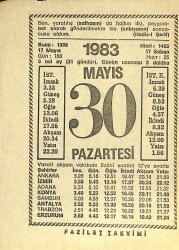 30 Mayıs 1983 Takvim Yaprağı - Doğum Günü Hediyesi EFM(N)12147 - Gökçekoleksiyon