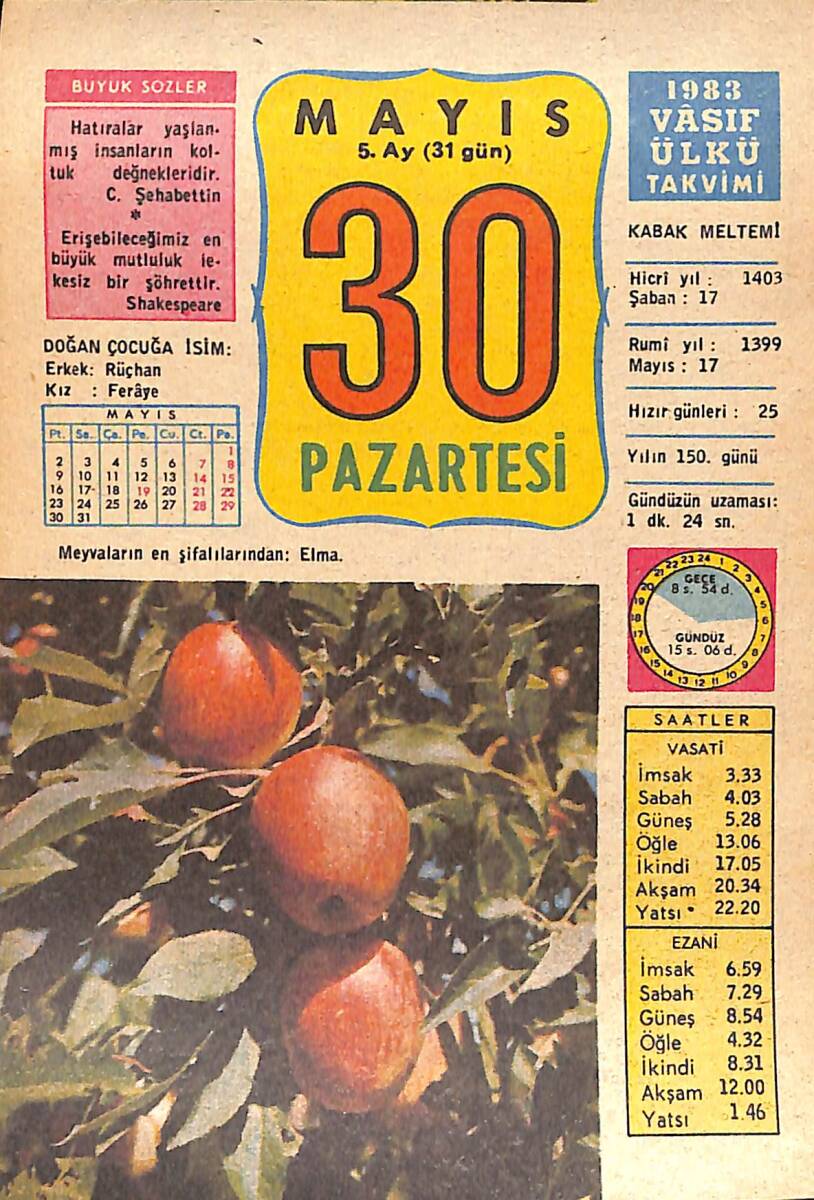 30 Mayıs 1983 Takvim Yaprağı - Doğum Günü Hediyesi EFMN15102 - 1