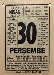 30 Nisan 1970 Takvim Yaprağı - Doğum Günü Hediyesi EFM(N)8285 - 1