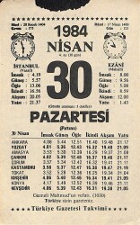 30 Nisan 1984 Takvim Yaprağı - Doğum Günü Hediyesi EFM(N)11325 - Gökçekoleksiyon