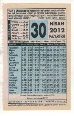 30 Nisan 2012 Takvim Yaprağı EFM(N)1931 - 3