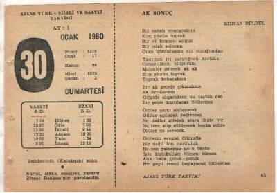 30 Ocak 1960 Ajans Türk Takvim Yaprağı(Şiirli Saatli) EFM(N)1482 - 1