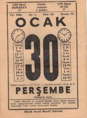 30 Ocak 1964 Takvim Yaprağı EFM(N)4552 - 1