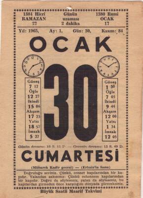 30 Ocak 1965 Takvim Yaprağı EFM(N)4526 - 1
