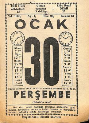 30 Ocak 1969 Takvim Yaprağı - Doğum Günü Hediyesi EFM(N)11071 - 1