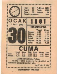 30 Ocak 1981 Takvim Yaprağı EFM(N)4676 - Gökçekoleksiyon