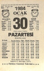 30 Ocak 1984 Takvim Yaprağı - Doğum Günü Hediyesi EFM(N)11304 - Gökçekoleksiyon