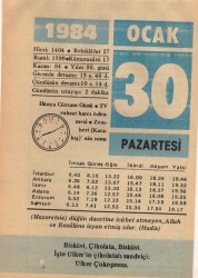 30 Ocak 1984 Takvim Yaprağı EFM(N)4769 - Gökçekoleksiyon